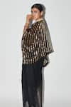 Shop_Kritika Murarka_Black Organza Tissue Woven Stripe Round Kaftan Top  _at_Aza_Fashions