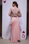 Divya Aggarwal_Pink Georgette, Organza Bridget Pre-draped Saree Set With Embellished Jacket _Online_at_Aza_Fashions