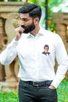 Shop_Avalipt_White Cotton Blend Amitabh Bachchan Hand Paint Shirt_at_Aza_Fashions