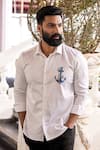 Shop_Avalipt_White Cotton Blend Anchor Hand Paint Anvil Coral Shirt _at_Aza_Fashions