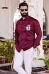 Shop_Avalipt_Maroon Cotton Blend Anchor Of Hope Hand Paint Shirt _at_Aza_Fashions