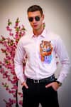 Avalipt_Peach Cotton Blend Hand Painted Prowling Tiger Motif Shirt _Online_at_Aza_Fashions