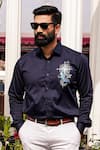 Buy_Avalipt_Blue Cotton Blend Hand Painted Sea Farer Shirt _at_Aza_Fashions