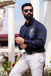 Shop_Avalipt_Blue Cotton Blend Hand Painted Sea Farer Shirt _Online_at_Aza_Fashions