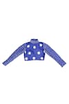 Ka-Sha_Blue Chanderi Applique Embroidered Polka Dot High Neck Work Crop Top  _at_Aza_Fashions