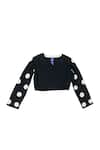 Shop_KA-Sha_Black Cotton Applique Round Neck Polka Dot Crop Top _Online_at_Aza_Fashions