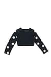 KA-Sha_Black Cotton Applique Round Neck Polka Dot Crop Top _at_Aza_Fashions