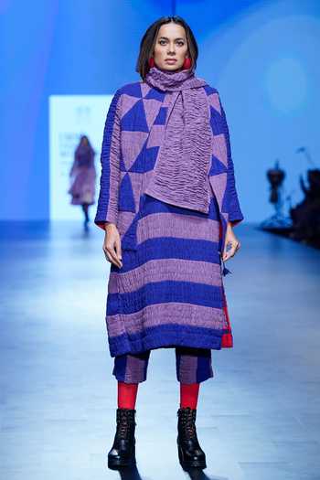 Buy_KA-Sha_Blue Kala Cotton Striped Round Pattern Ruched Tunic Dress _at_Aza_Fashions