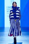 KA-Sha_Blue Silk High Neck Striped Puffer Jacket _Online_at_Aza_Fashions