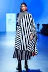 Buy_Ka-Sha_Black Cotton Bar Stripe Applique Asymmetric Cape  _at_Aza_Fashions