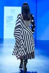 Shop_Ka-Sha_Black Cotton Bar Stripe Applique Asymmetric Cape  _at_Aza_Fashions