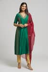 Buy_Bhusattva_Emerald Green Organic Silk Embroidered Cutdana Kurta With Dupatta  _at_Aza_Fashions