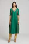 Bhusattva_Emerald Green Organic Silk Embroidered Cutdana Kurta With Dupatta  _Online_at_Aza_Fashions