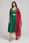 Buy_Bhusattva_Emerald Green Organic Silk Embroidered Cutdana Kurta With Dupatta  _Online_at_Aza_Fashions