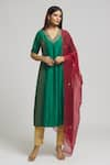 Shop_Bhusattva_Emerald Green Organic Silk Embroidered Cutdana Kurta With Dupatta  _Online_at_Aza_Fashions