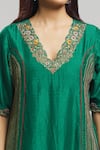 Bhusattva_Emerald Green Organic Silk Embroidered Cutdana Kurta With Dupatta  _at_Aza_Fashions