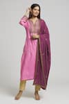 Buy_Bhusattva_Pink Organic Silk Embroidered Cutdana Sequin Kurta With Dupatta  _at_Aza_Fashions