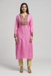 Bhusattva_Pink Organic Silk Embroidered Cutdana Sequin Kurta With Dupatta  _Online_at_Aza_Fashions