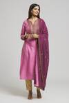Shop_Bhusattva_Pink Organic Silk Embroidered Cutdana Sequin Kurta With Dupatta  _Online_at_Aza_Fashions
