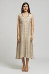 Bhusattva_Beige Organic Silk Embroidered Cutdana Round Sequin Kurta With Stole  _Online_at_Aza_Fashions