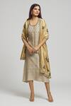 Buy_Bhusattva_Beige Organic Silk Embroidered Cutdana Round Sequin Kurta With Stole  _Online_at_Aza_Fashions