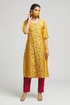 Buy_Bhusattva_Yellow Organic Silk Embroidered Sequin Square Floral Kurta With Pant _at_Aza_Fashions