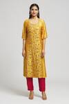 Bhusattva_Yellow Organic Silk Embroidered Sequin Square Floral Kurta With Pant _Online_at_Aza_Fashions