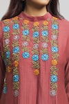 Bhusattva_Brown Organic Silk Embroidered Thread Band Collar Floral Kurta  _at_Aza_Fashions