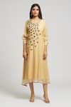 Bhusattva_Beige Organic Hand Spun Silk Embroidered Sequin Round Floral Kurta  _Online_at_Aza_Fashions