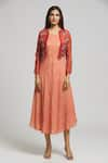 Bhusattva_Orange Organic Silk Embroidered Thread Jacket Floral With Dress  _Online_at_Aza_Fashions