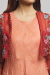 Shop_Bhusattva_Orange Organic Silk Embroidered Thread Jacket Floral With Dress  _Online_at_Aza_Fashions