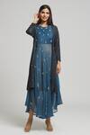 Buy_Bhusattva_Blue Silk Pearls, Sequins Round Neck Embellished Shrug With Dress _Online_at_Aza_Fashions