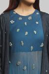 Shop_Bhusattva_Blue Silk Pearls, Sequins Round Neck Embellished Shrug With Dress _Online_at_Aza_Fashions
