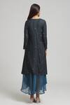 Shop_Bhusattva_Blue Silk Pearls, Sequins Round Neck Embellished Shrug With Dress _at_Aza_Fashions