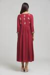 Shop_Bhusattva_Red Silk, Jacquard Embroidery V-neck Thread Dress _at_Aza_Fashions