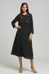 Buy_Bhusattva_Black Silk, Crepe Embroidery Round Neck Overlap Panel Dress _at_Aza_Fashions