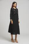 Bhusattva_Black Silk, Crepe Embroidery Round Neck Overlap Panel Dress _Online_at_Aza_Fashions
