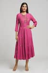 Buy_Bhusattva_Magenta Organic Silk Jacquard Embroidered Sequin Round Floral Kurta  _at_Aza_Fashions