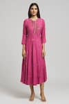 Bhusattva_Magenta Organic Silk Jacquard Embroidered Sequin Round Floral Kurta  _Online_at_Aza_Fashions