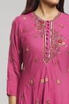 Bhusattva_Magenta Organic Silk Jacquard Embroidered Sequin Round Floral Kurta  _at_Aza_Fashions