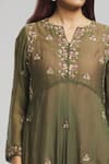 Shop_Bhusattva_Green Organic Silk Embroidered Sequin V-neck Floral Kurta  _Online_at_Aza_Fashions