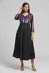 Buy_Bhusattva_Black Silk Sequins Round Neck Stripe Pattern Yoke Dress _at_Aza_Fashions