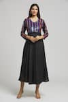 Buy_Bhusattva_Black Silk Sequins Round Neck Stripe Pattern Yoke Dress _Online_at_Aza_Fashions