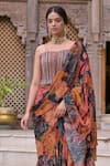 saangi by shubhangi_Multi Color Chinon Print Tiger Sweetheart Pre-draped Saree With Blouse _Online_at_Aza_Fashions