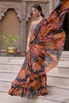 Buy_saangi by shubhangi_Multi Color Chinon Print Tiger Sweetheart Pre-draped Saree With Blouse _Online_at_Aza_Fashions