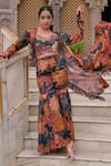 Buy_saangi by shubhangi_Multi Color Georgette Print Tiger Top Plunged V Shrug With Sharara Set _at_Aza_Fashions