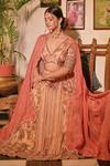Buy_saangi by shubhangi_Multi Color Georgette Printed Vintage Floral V Neck Lehenga Set _Online_at_Aza_Fashions
