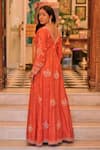 Shop_saangi by shubhangi_Orange Dola Silk Hand Embroidery Floral V Neck Work Anarkali With Dupatta _at_Aza_Fashions