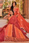 saangi by shubhangi_Orange Dola Silk Hand Embroidery Floral V Neck Work Anarkali With Dupatta _at_Aza_Fashions