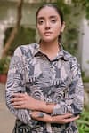 Shop_saangi by shubhangi_Black Poplin Printed Zebra Collar Shirt Dress _at_Aza_Fashions